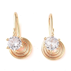 Real 18K Gold Plated Crystal Rhinestone Clip-on Earrings, Ion Plating(IP) Brass Wire Wrap Spiral Non-piercing Earrings for Women, Real 18K Gold Plated, 16x10x10.5mm