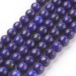 Blue Natural Lapis Lazuli Beads Strands, Dyed, Round, Blue, 6mm, Hole: 1mm, about 30pcs/strand, 7.6 inch