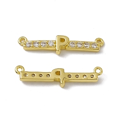 Letter P Rack Plating Brass Micro Pave Clear Cubic Zirconia Connector Charms, Real 18K Gold Plated, Long-Lasting Plated, Cadmium Free & Nickel Free & Lead Free, Letter Links, Letter.P, 6.5x26x2.5mm, Hole: 1.2mm