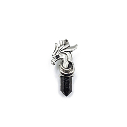 Pierre Noire Pendentifs pointus en résine de pierre noire naturelle, Breloques aigle avec accessoires en alliage plaqué platine, 45x23mm