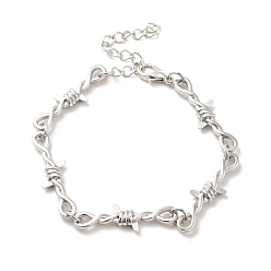 Platinum Alloy Thorns Link Chain Bracelet, Punk Barbed Wire Bracelet for Men Women, Platinum, 7-3/8 inch(18.8cm)