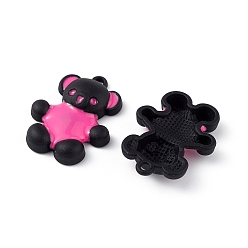 Pink Spray Painted Alloy Pendants, Bear Charm, Pink, 25x19x5mm, Hole: 1.5mm