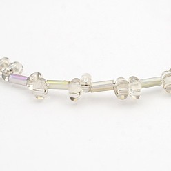 Gris Clair 2 trou brins plaquent ovale de verre de perles, perle plaquée lustre, avec des perles de bugle de verre, gris clair, 5x3mm, Trou: 1mm, Environ 114 pcs/chapelet, 17.3 pouce