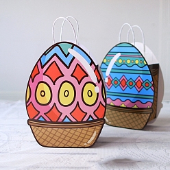 Oval Easter Egg Shaped Paper Candy Packaging Bags with Handle, Oval, 28.3x21x1cm