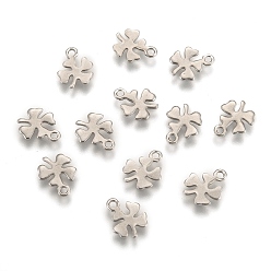 Stainless Steel Color 304 Stainless Steel Charms, Four Leaves Clover Pendants, Stainless Steel Color, 10x8x1mm, Hole: 1mm