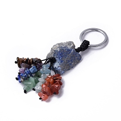 Lapis Lazuli Natural Lapis Lazuli Nugget with Mixed Gemstone Chips Tassel Keychains, with 304 Stainless Steel Ring Clasps, 9~10.5cm
