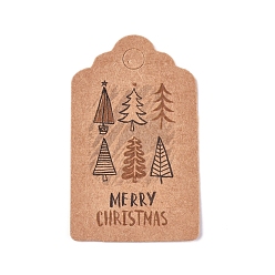 Bois Solide Étiquettes-cadeaux en papier, étiquettes de suspension, pour les arts et l'artisanat, pour noël, avec mot joyeux Noël et motif d'arbre de Noël, burlywood, 50x30x0.3mm, Trou: 5mm