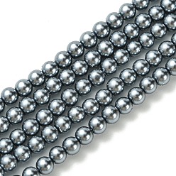 Steel Blue Grade A Glass Pearl Beads, Pearlized, Round, Steel Blue, 4mm, Hole: 0.7~1.1mm, about 100pcs/Strand, 16''(40.64cm)