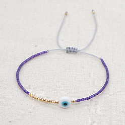 Bleu Ardoise Bracelet réglable en perles tressées avec mot de passe mauvais œil, bleu ardoise, 11 pouce (28 cm)
