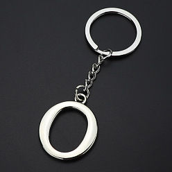 Letter O Platinum Plated Alloy Pendant Keychains, with Key Ring, Letter, Letter.O, 3.5x2.5cm