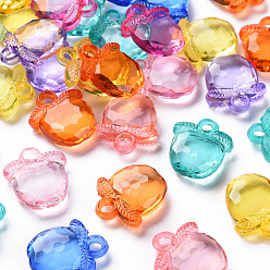 Mixed Color Transparent Acrylic Pendants, Faceted, Apple, Mixed Color, 20x17x5~6mm, Hole: 3mm, about 480pcs/500g