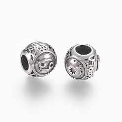 Antique Silver 316 Surgical Stainless Steel European Beads, Large Hole Beads, Rondelle, Cancer, Antique Silver, 10x9mm, Hole: 4mm