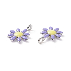 Lilac 304 Stainless Steel Charms, with Enamel, Stainless Steel Color, Flower, Lilac, 10x7.5x2mm, Hole: 1mm