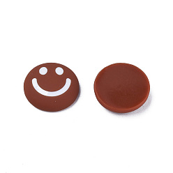 Saddle Brown Acrylic Enamel Cabochons, Flat Round with Smiling Face Pattern, Saddle Brown, 20x6.5mm