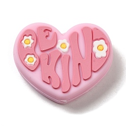 Perlas de Color Rosa Cuentas focales de silicona con forma de corazón y flor, masticar cuentas para mordedores, diy collares de enfermería haciendo, rosa perla, 26x32x8.5 mm, agujero: 2 mm