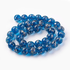 Bleu Royal Brins de perles au chalumeau de sable d'or faites à la main, lumineux, ronde, bleu royal, 12mm, Trou: 1.4mm, Environ 33 pcs/chapelet, 14.3 pouce (40 cm)