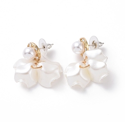 Blanc Boucles d'oreilles pendantes imitation coquillage en acrylique avec 925 épingles en argent sterling, boucles d'oreilles pendantes en alliage pour femmes, blanc, 32mm, pin: 0.8 mm