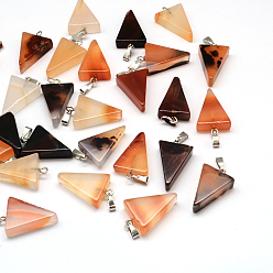 Natural Agate Triangle Dyed Natural Agate Pendants, with Platinum Tone Brass Findings, 22~25x14~15x5~7mm, Hole: 2x7mm