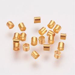 Золотой Зажимные бусины из латуни, трубка, золотые, 2x2x0.15 мм, отверстие : 1.5 мм