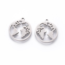 Stainless Steel Color 201 Stainless Steel Pendants, Manual Polishing, Earth, Stainless Steel Color, 18x16x1.5mm, Hole: 1.2mm