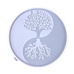 White DIY Silicone Round with Yin Yang & Tree of Life Wall Decoration Molds, Resin Casting Molds, for UV Resin, Epoxy Resin Craft Making, White, 256x10mm