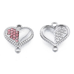 Stainless Steel Color 304 Stainless Steel Connector Charms, with Light Rose Rhinestone, Heart, Stainless Steel Color, 14x13x3mm, Hole: 1.2mm & 1.6mm