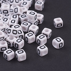 Letter D Acrylic Horizontal Hole Letter Beads, Cube, White, Letter D, Size: about 6mm wide, 6mm long, 6mm high, hole: about 3.2mm, about 2600pcs/500g