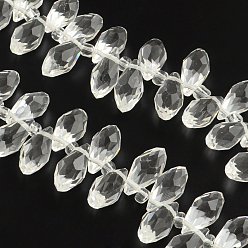 Clear Faceted Teardrop Transparent Glass Bead Strands, Clear, 12x6mm, Hole: 1mm, about 95~100pcs/strand, 15.7 inch