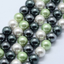 Color mezclado Cuentas de concha perla hebras, rondo, color mezclado, 8 mm, agujero: 1 mm, sobre 50 unidades / cadena, 15.7 pulgada
