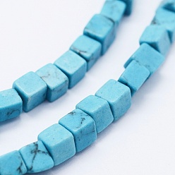 Turquoise Synthétique Perles synthétiques turquoise brins, teint, cube, 4~4.5x4~4.5mm, Trou: 1mm, Environ 88 pcs/chapelet, 15.9 pouce
