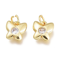 Clear Brass Micro Pave Cubic Zirconia Charms, with Jump Ring, Butterfly, Golden, Clear, 8x7.5x2.5mm, Hole: 1.5mm Jump rings: 3.5x0.8mm