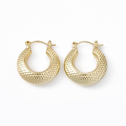 Real 18K Gold Plated Brass Donut with Scale Pattern Hoop Earrings for Women, Lead Free & Cadmium Free, Real 18K Gold Plated, 24.5x22x6.5mm, Pin: 0.9mm