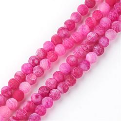 Rose Foncé Brins de perles d'agate craquelée de feu naturel, givré, teint, ronde, rose foncé, 10mm, Trou: 1.5mm, Environ 38 pcs/chapelet, 15.1 pouce