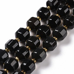 Obsidienne Obsidienne naturelle perles brins, avec des perles de rocaille, tambour à barillet bicône à facettes, 9~10mm, Trou: 1.2mm, Environ 29~32 pcs/chapelet, 14.45~14.84 pouce (36.7~37.7 cm)
