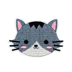 Steel Blue Computerized Embroidery Cloth Iron on/Sew on Patches, Costume Accessories, Appliques, Cat Head, Steel Blue, 48x61mm