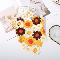 Flower Crochet Bandana, Kerchief Triangle Hair Scarf, Knitted Headscarf Texture Bandage Wrapped Headwrap Headbands, Flower, 250x500mm