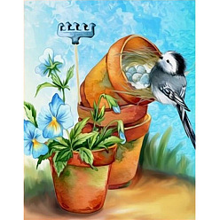 Bleu Ciel Clair Kits de peinture au diamant sur le thème des oiseaux bricolage, y compris la toile, strass de résine, stylo collant diamant, plaque de plateau et pâte à modeler, lumière bleu ciel, 400x300mm