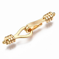 Real 18K Gold Plated Brass Hook and S-Hook Clasps, Nickel Free, Real 18K Gold Plated, 32mm long, Clasps: 18x4.5x4mm, Hole: 1mm, Pendants: 16x6x4mm, Hole: 1.2mm