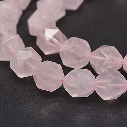 Rose Quartz Faceted Natural Rose Quartz Gemstone Bead Strands, Star Cut Round Beads, 8mm, Hole: 1mm, about 24pcs/strand, 7.5 inch