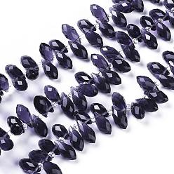 Violet Crystal Glass Beads Strands, Top Drilled Beads, Faceted, Teardrop, Violet, 13x6mm, Hole: 1mm, about 100pcs/strand, 16.5 inch