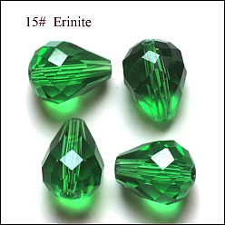 Vert Imitations de perles de cristal autrichien, grade de aaa, facette, goutte , verte, 8x10mm, Trou: 0.9~1mm
