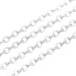 Platinum Brass Cable Chains, Soldered, with Spool, Flat Oval, Platinum, 2x1.8x0.2mm, about 9.84 Feet(3m)/Roll