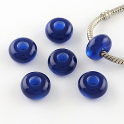 Bleu Résine des yeux de chat imitation perles européennes, perles de rondelle avec grand trou , bleu, 13~14x7~7.5mm, Trou: 5mm