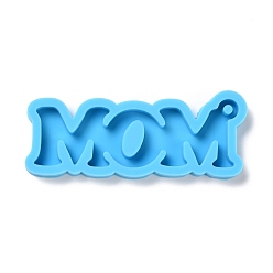 Deep Sky Blue Mother's Day Theme DIY Pendant Silicone Molds, Resin Casting Molds, For UV Resin, Epoxy Resin Jewelry Making, Word MOM, Deep Sky Blue, 30x76x6.5mm, Hole: 3mm