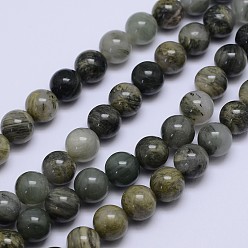 Quartz Rutilated Rond vert naturel quartz rutile perles brins, 8mm, Trou: 1mm, Environ 48 pcs/chapelet, 15.5 pouce