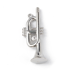 Platinum Alloy Pendants, Cadmium Free & Lead Free, Trumpet Charm, Platinum, 51x20x14.5mm, Hole: 3mm