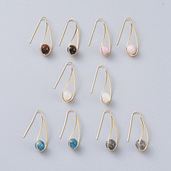 Mixed Stone Natural Gemstone Dangle Earrings, with Rhinestone, Brass Earring Hook and Cardboard Jewelry Set Boxes, Teardrop, Real 18K Gold Plated, 36~37x14mm, Pin: 0.7mm