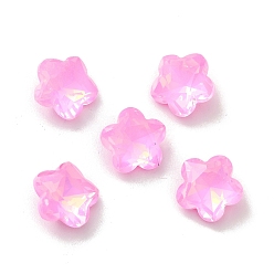 Light Rose Mocha Style K9 Glass Rhinestone Cabochons, Pointed Back & Back Plated, Faceted, Plum Blossom, Light Rose, 10x5mm