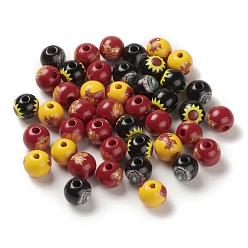Mixed Color Printed Wood European Beads, Large Hole Beads, Round, Mixed Color, 15.5~16x14.5mm, Hole: 4.5mm