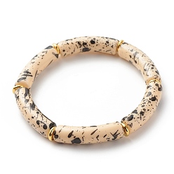 Marron Clair Bracelet extensible perlé tube incurvé acrylique, gros bracelet d'amitié en bambou pour femme, bisque, diamètre intérieur: 2-1/8 pouce (5.3 cm)